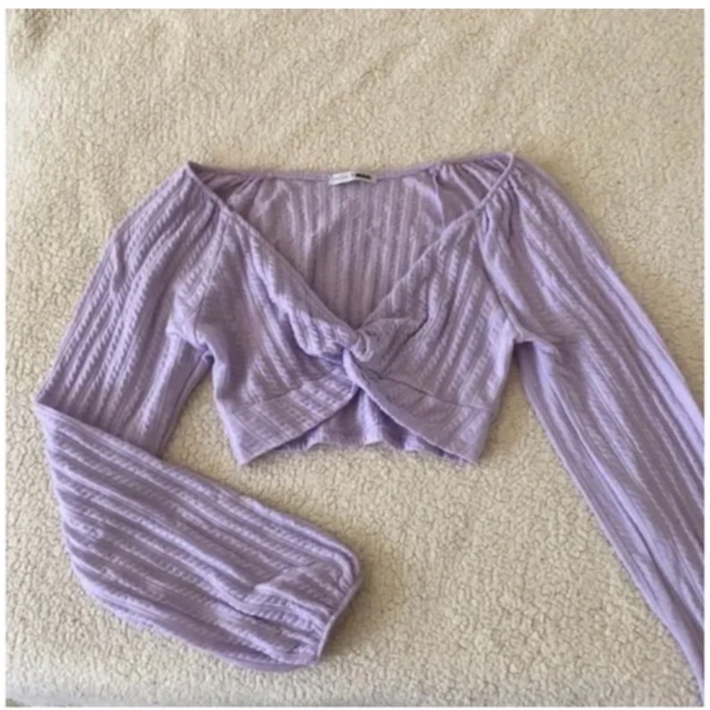 🪞 NEW knot front v neck long sleeve dressy textured top in lavender purple